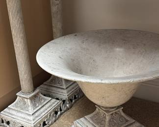 3 piece matching accessories- 2 candle holders & pedestal bowl. Heavy duty stone material 