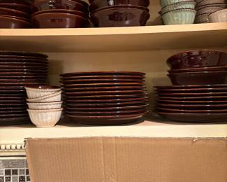 Ceramic plate set- includes dinner plates, salad plate, soup bowls, coffee mugs, small bowls. Serving for  20 people. 5 piece place setting 