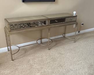 Hooker brand Console Table. Mirror design with 2 draws. Length 73 inches. 34 inches tall. 19 inches wide.