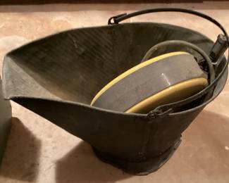 Vintage Coal Scuttle and Retractable Extension Cord Reel