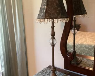 bronze finish table lamp with beaded shade