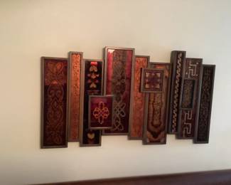 multi panel mixed material wall art