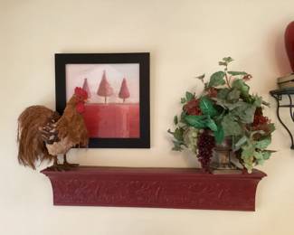 Print of Trees Rooster Figurine Floral Arrangement 