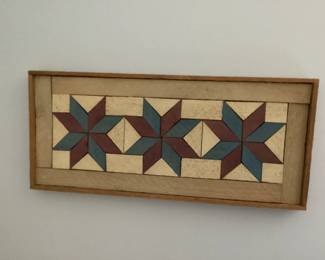 wood framed quilt pattern art
