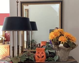 Wall Mirror with Gold Trim Table Lamp JackO Lantern