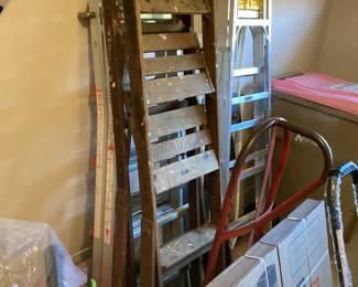 wide step folding wooden ladder