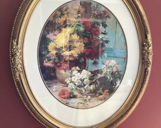 Oval Framed Print of Floral Still Life
