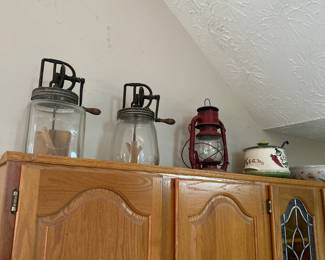 ANTIQUE GLASS BUTTER CHURN