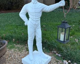 White Concrete Lawn Jockey Holding Lantern (43"H)
