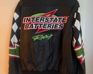 Vintage Jeff Hamilton Men's Interstate Batteries Racing Varsity Leather Jacket with "18" & "NFL" Patches Size M