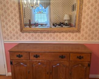 Ethan Allen 3 Drawer / 4 Door Buffet (54"W x 19"D x 32"H) with Gold Wood Gilt Mirror (48"W x 36"H)