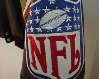 Vintage Jeff Hamilton Men's Interstate Batteries Racing Varsity Leather Jacket with "18" & "NFL" Patches Size M