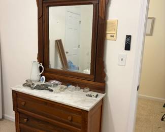 Eastlake style dresser with mirror, marble top. Top comes off for transportation. $450