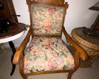 Eastlake Cushioned Single Parlor Chair with wood carving $175