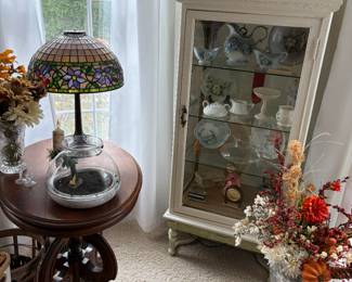 Tiffany style brass and leaded glass lamp