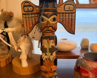Alaska Black Diamond hand carved totem pole 