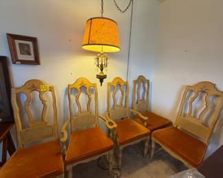 French Provincial Dining Chairs with Orange Felt Cushion Seats (5 pictured but there are 6 total)
