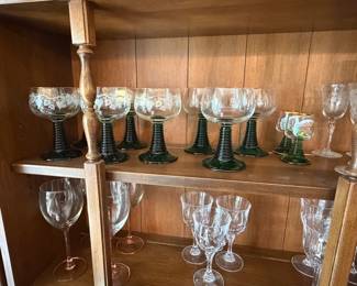 Midcentury Roemer Wine Glasses with green base