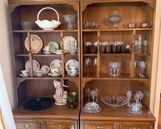 Pair of Ethan Allen solid wood china hutches with 4 drawers