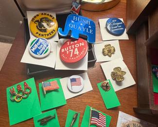 Variety of patriotic and campaign lapel pins