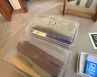 Durham Duplex straight razor set with ivory handle and case, Gillette Blue Blade razor