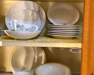 Sango Torrey Pine China dishes (top left), Hearthside Garden Festival "Sunshine Flowers" Stoneware soup/cereal bowls (lower left) 