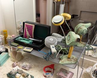 Handy Hannah vintage electric hair dryer, Windmere vintage curly top hair dryer, Master Violet Ray high frequency generator kit