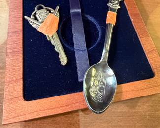 Vintage Rolex souvenir spoon, Vintage Ford Key with crest