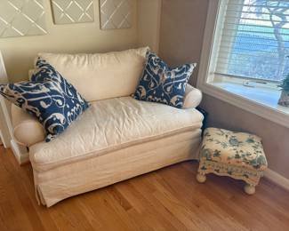 Single cushion loveseat - ivory - by Expressions - custom furniture and pillows with tufted ottoman