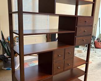 Bookcase wall unit with drawers - solid wood - MCM styling 