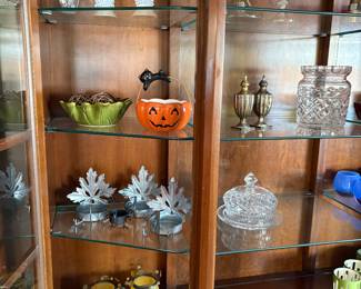 Votive and tapper candle holders, crystal butter dish, biscotti jar (no lid), silver-plated S & P shakers, and mercury glass eggs