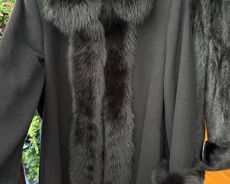 St. John black wool coat with fur trim