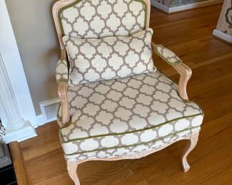 Wood and upholstered arm chair - custom fabric - set of 2 available