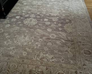 Wool area rug - neutral sage and aubergine with cream - 11 x 14  