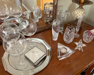 Crystal vases, Orrefors votive, mirrored coaster, and more!