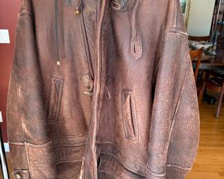 Men's leather shearling coat - size XL