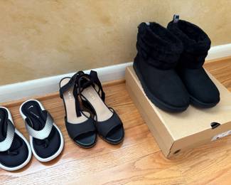 Ugg boots - new in box, Coach sandals, and Nike slides