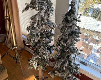 2 of 3 faux flocked Christmas trees