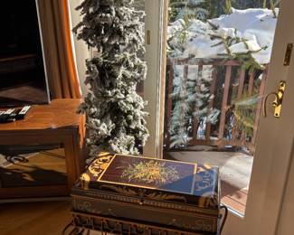 Faux flocked Christmas tree - (set of 3), side table storage box with iron legs
