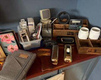 Desk essentials and storage boxes