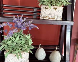 Faux lavender and ceramic pears