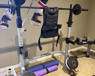 BD-17 Squat Rack - with bar, curl bar, weights and weighted vest 