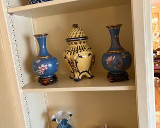 Cloisonne vases, ginger jars, blown glass vase and more