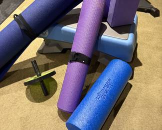 Aerobic step, foam roller, blocks and yoga mats, ab roller and more!