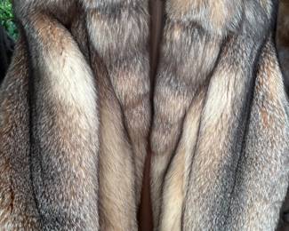 Long brown crystal fox fur coat - size L 