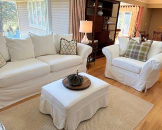 Another view of the Pottery Barn couch, chair and ottoman