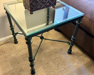 Side metal table with glass top - console table also available 