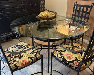 Glass and Iron Table and Chairs