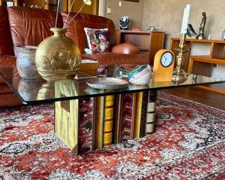 Glass Top Book Theme Coffee Table 