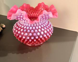 Beautiful Fenton cranberry opalesant hobbnail vase